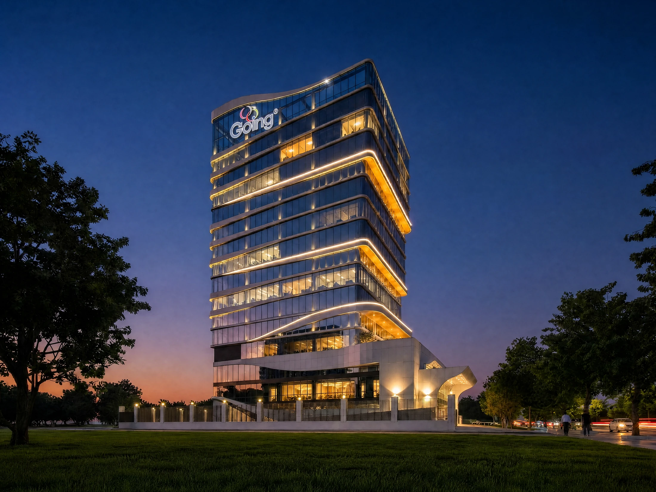 Architectural rendering of Goooing's new headquarters under construction