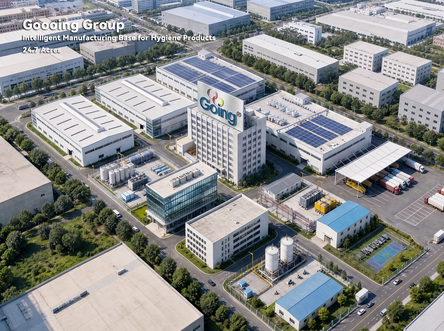 Aerial view of Goooing hygiene product manufacturing base