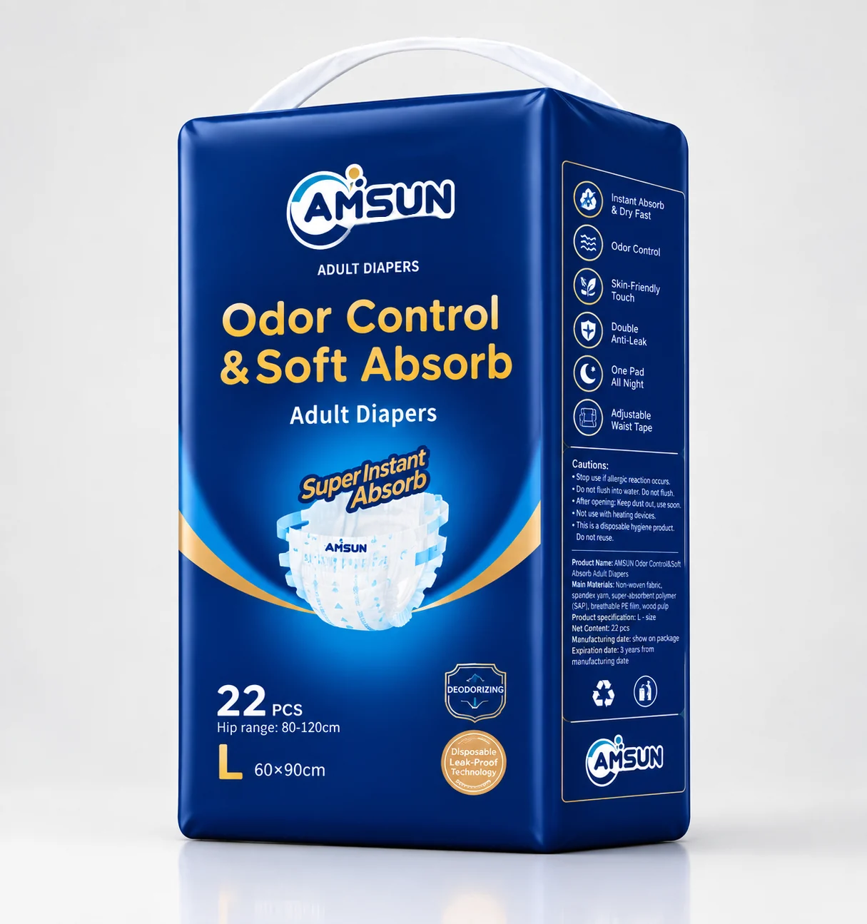 AMSUN Odor Control Adult Diapers - L 22 pcs