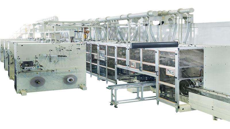 High-speed hygiene product converting and packaging machinery