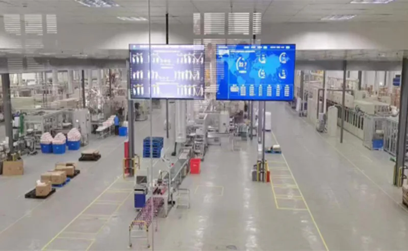 Organized hygiene product manufacturing floor and production equipment